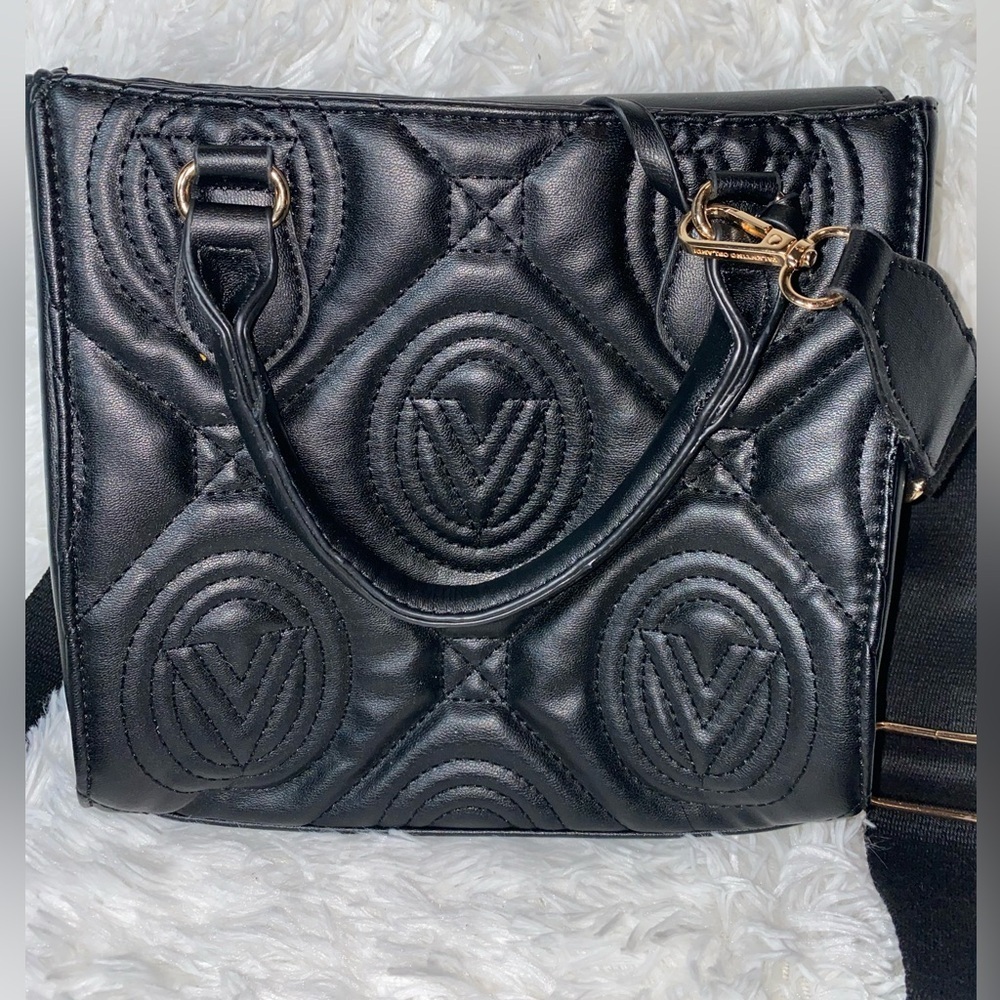 Valentino Orlandi Black Quilted Crossbody with Gold Hardware